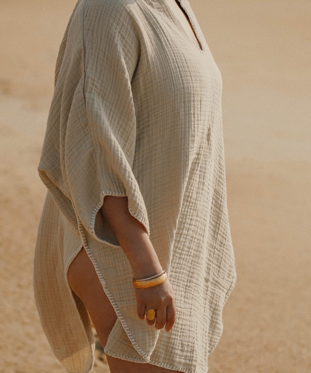 Poncho Gaze de coton Beige thumbnail 3