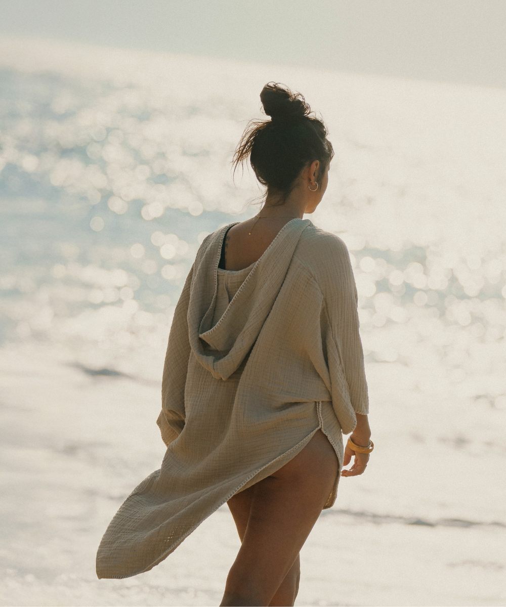 Poncho Gaze de coton Beige thumbnail 5