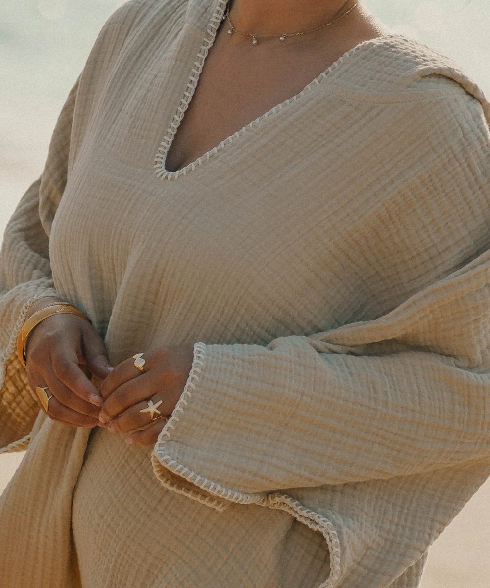 Poncho Gaze de coton Beige thumbnail 6