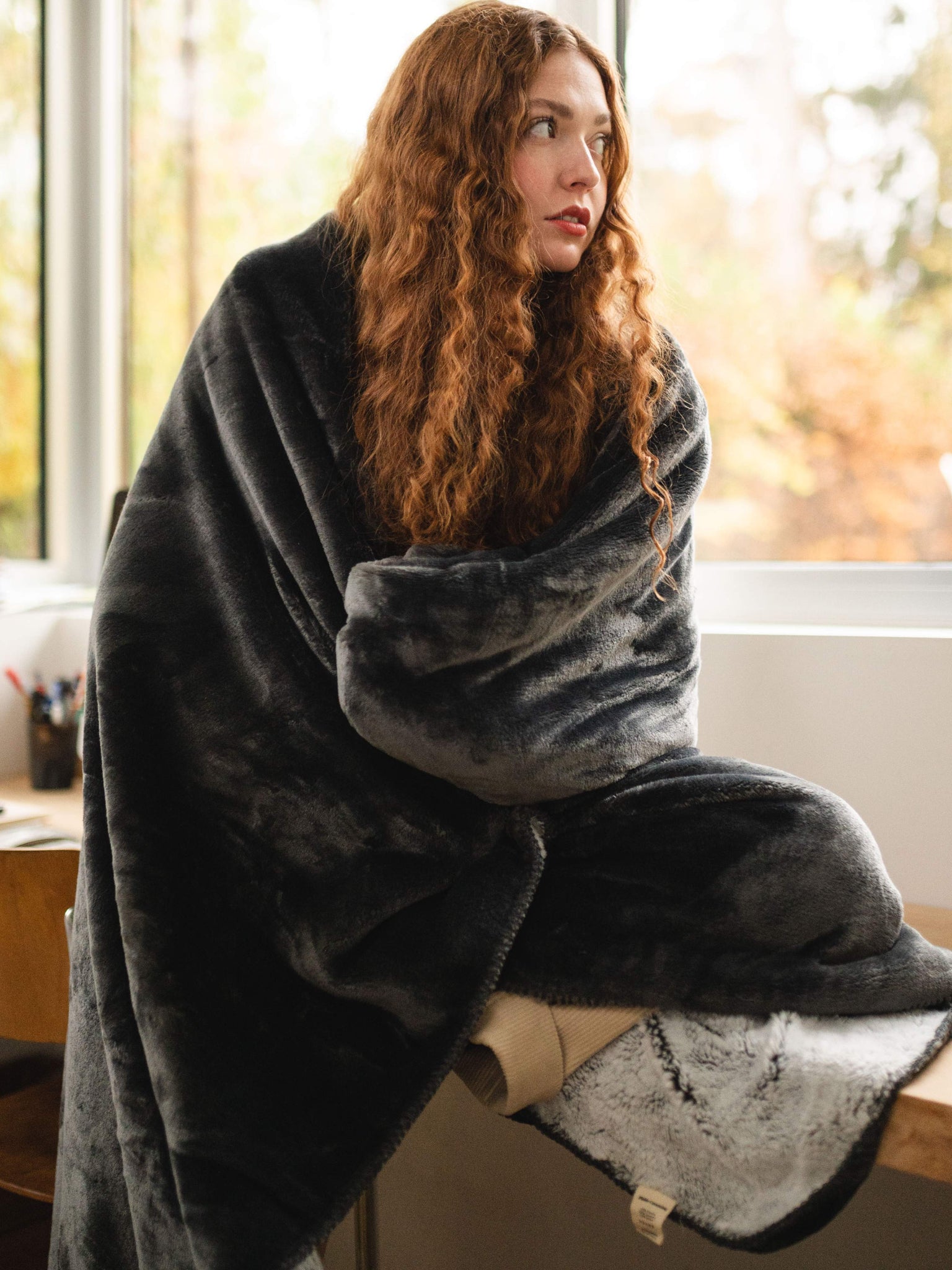 Plaid Cosy Bicolore gris anthracite thumbnail 3