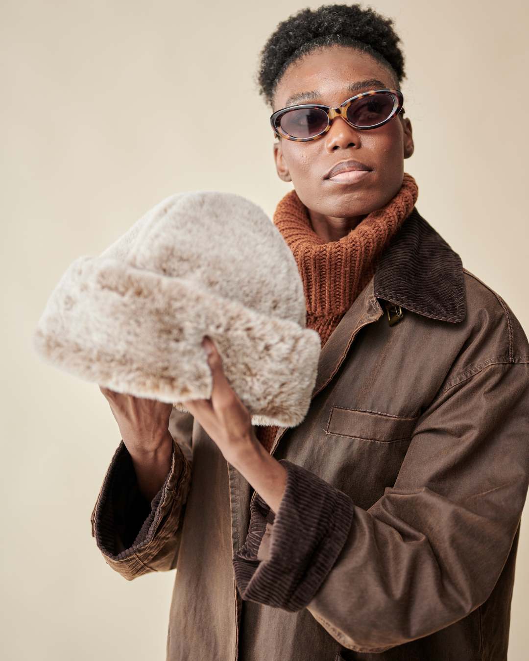 Bonnet fausse fourrure - Marron thumbnail 1