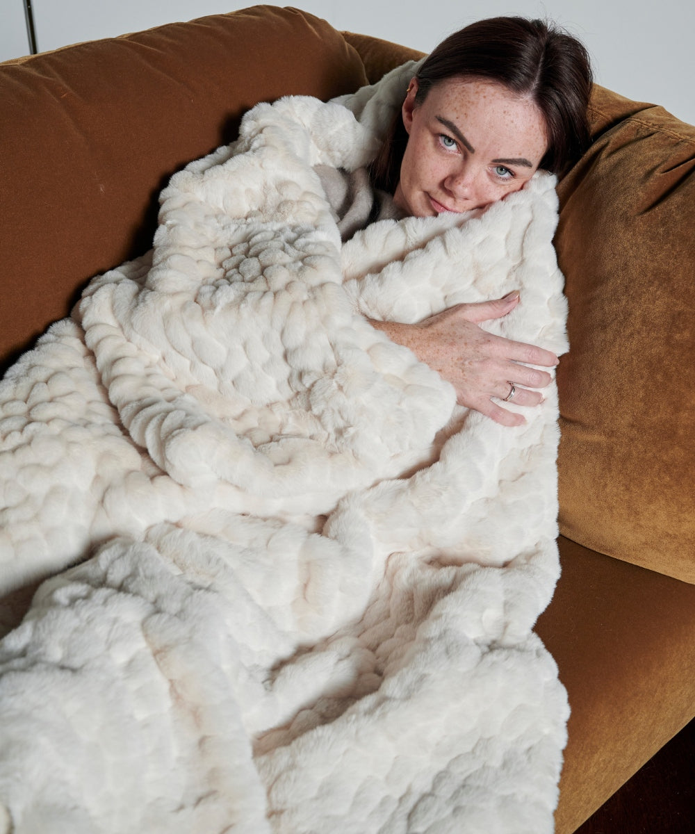 Plaid Fausse fourrure - Galet blanc