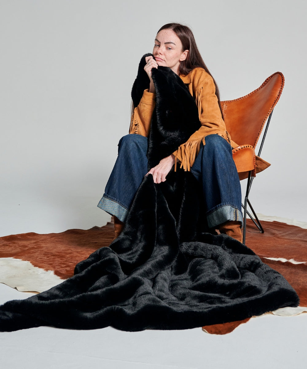 Plaid Fausse fourrure Panthère noire thumbnail 2