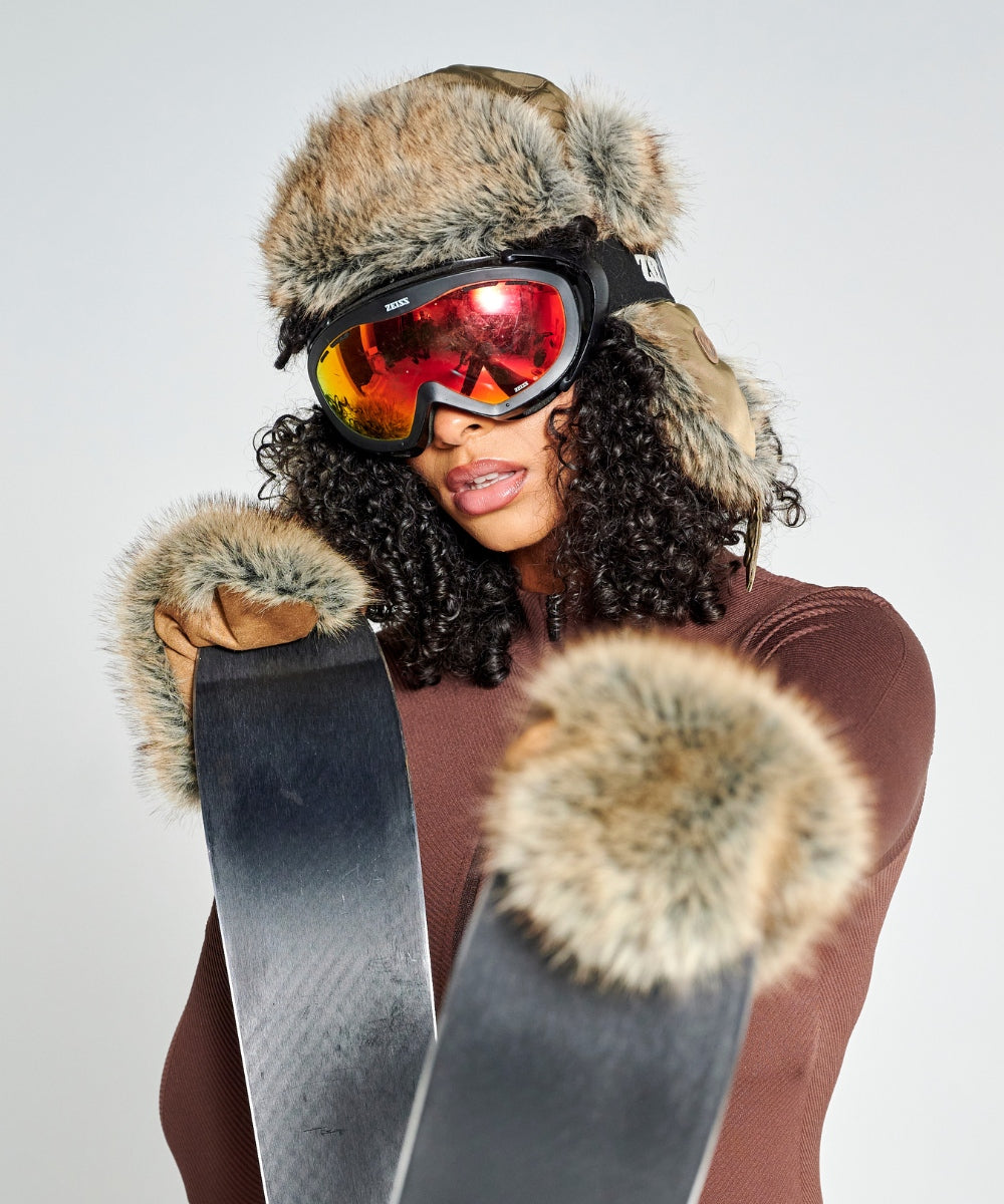 Moufles Fausse fourrure contrastée