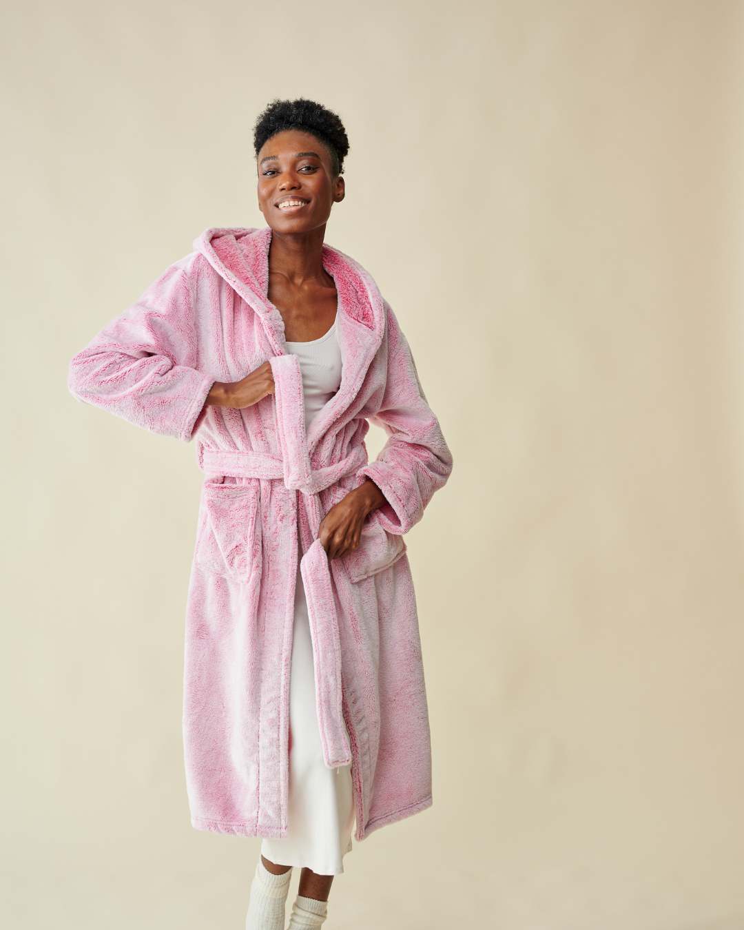 Peignoir polaire rose thumbnail 4