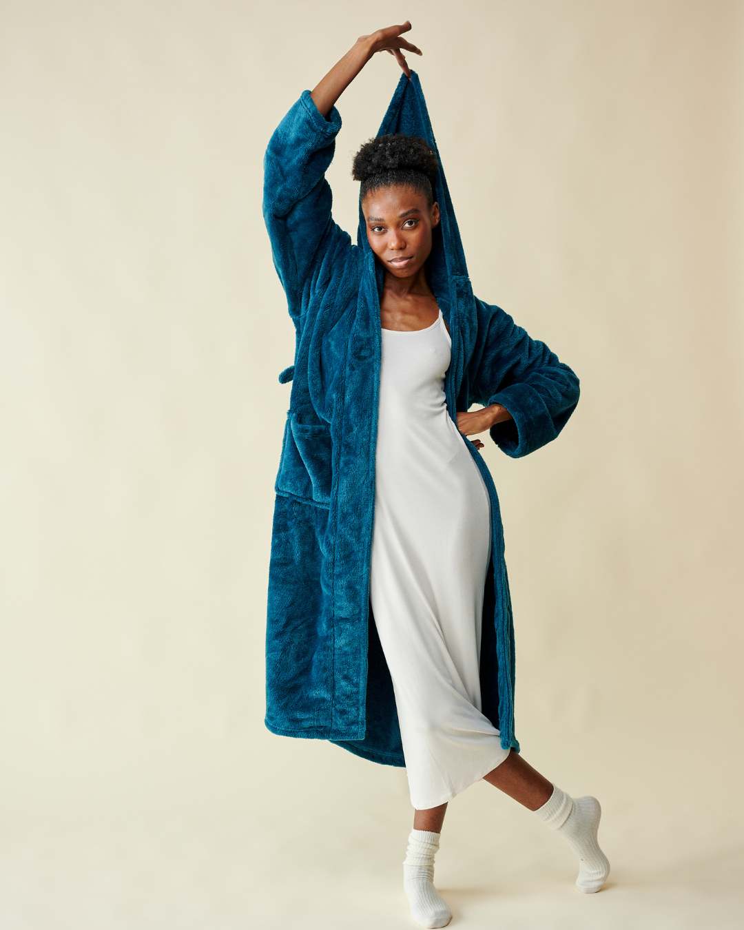 Peignoir polaire bleu canard thumbnail 3