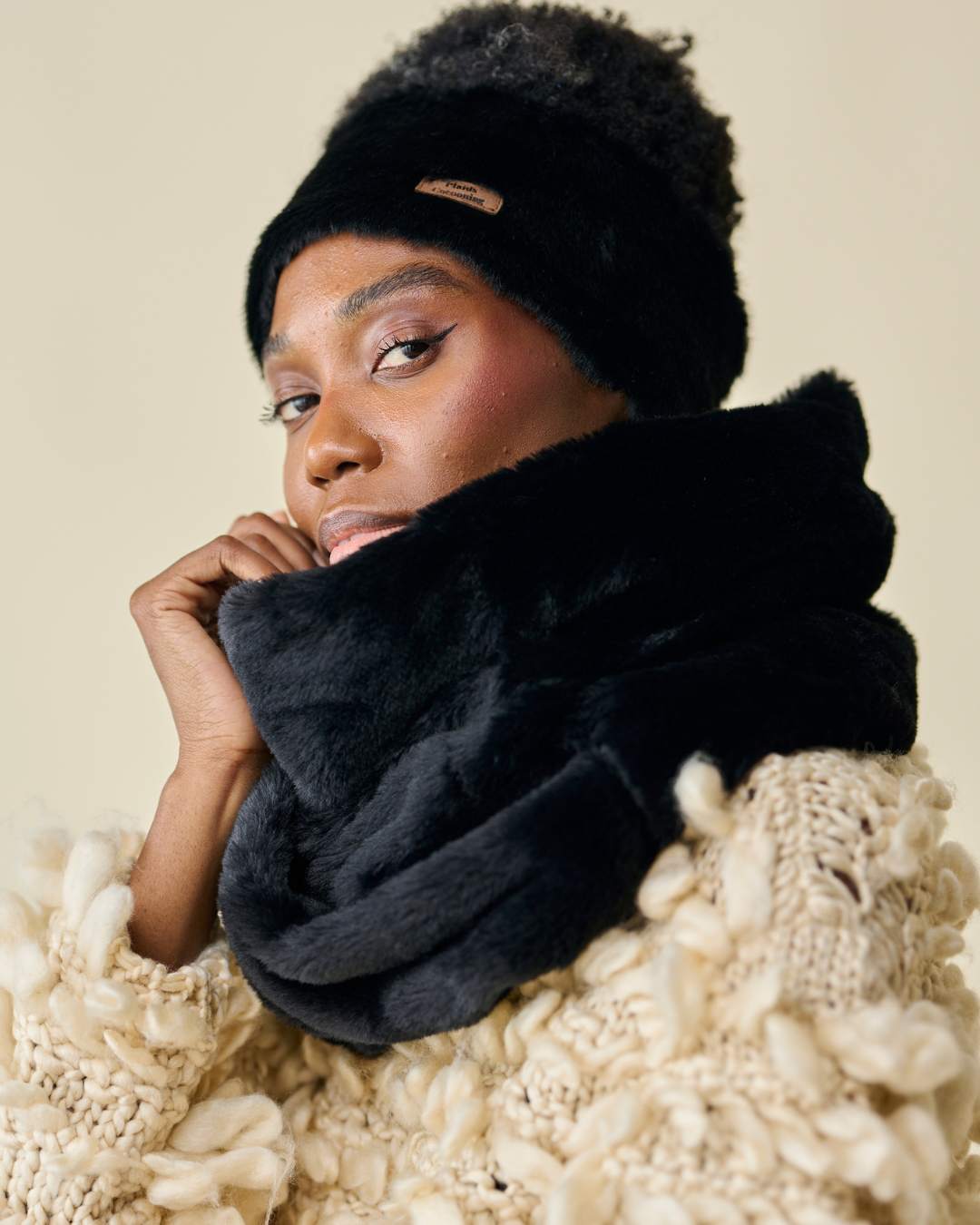 Tour de cou Double fausse fourrure - Noir thumbnail 3