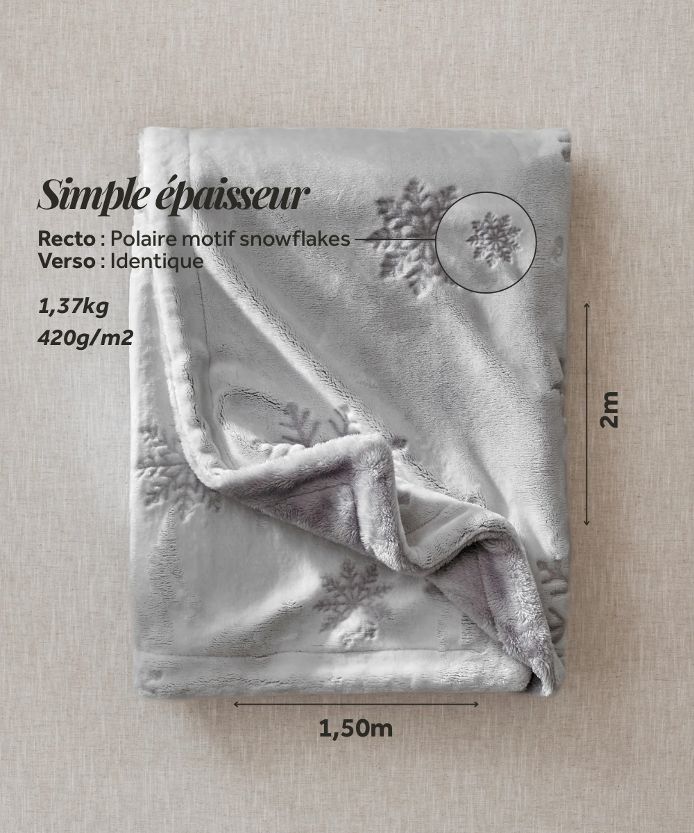 Plaid Polaire - Iconique Snowflakes gris thumbnail 7