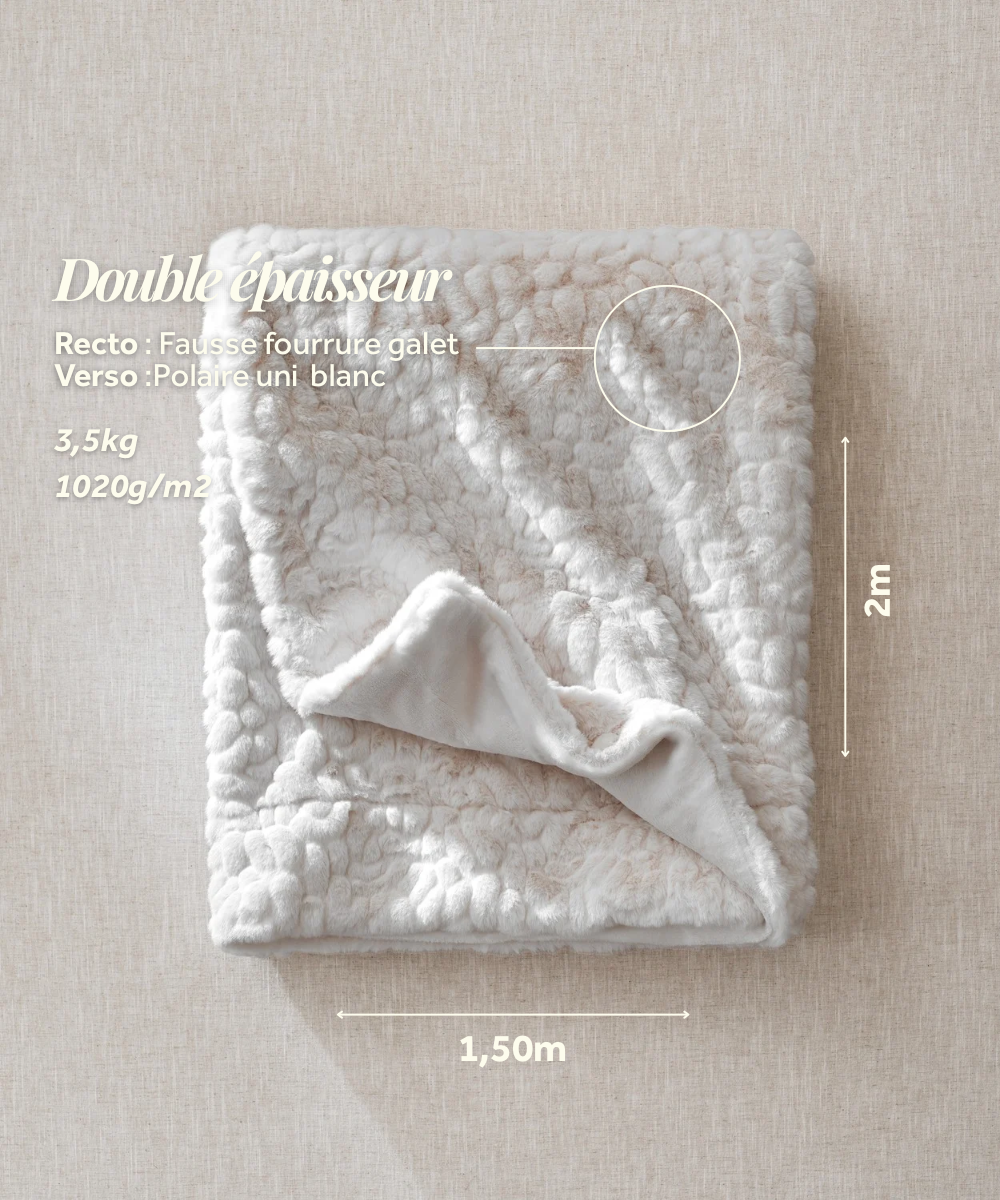 Plaid Fausse fourrure - Galet blanc thumbnail 8