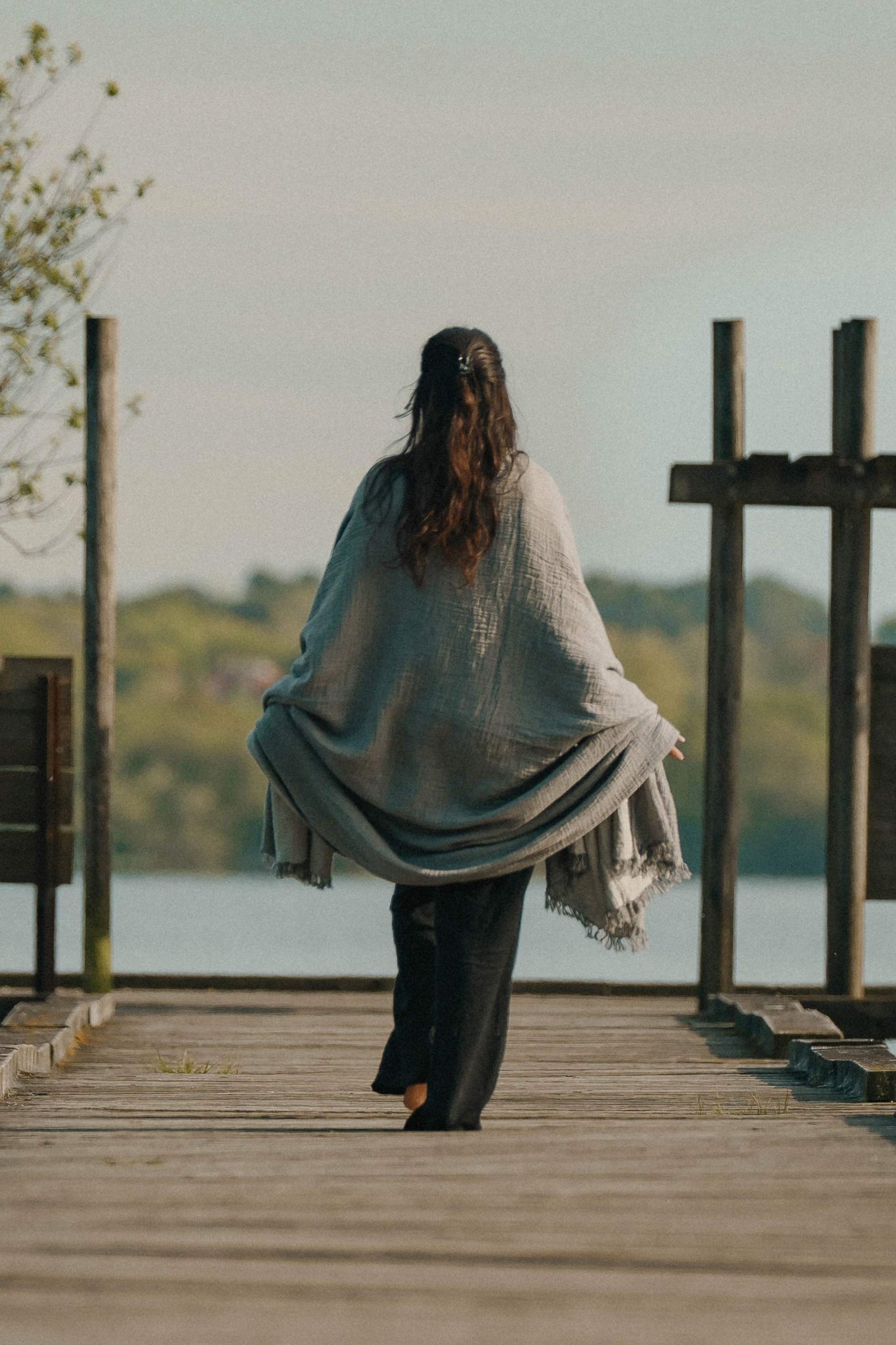 Fouta Gaze de Coton Gris thumbnail 4