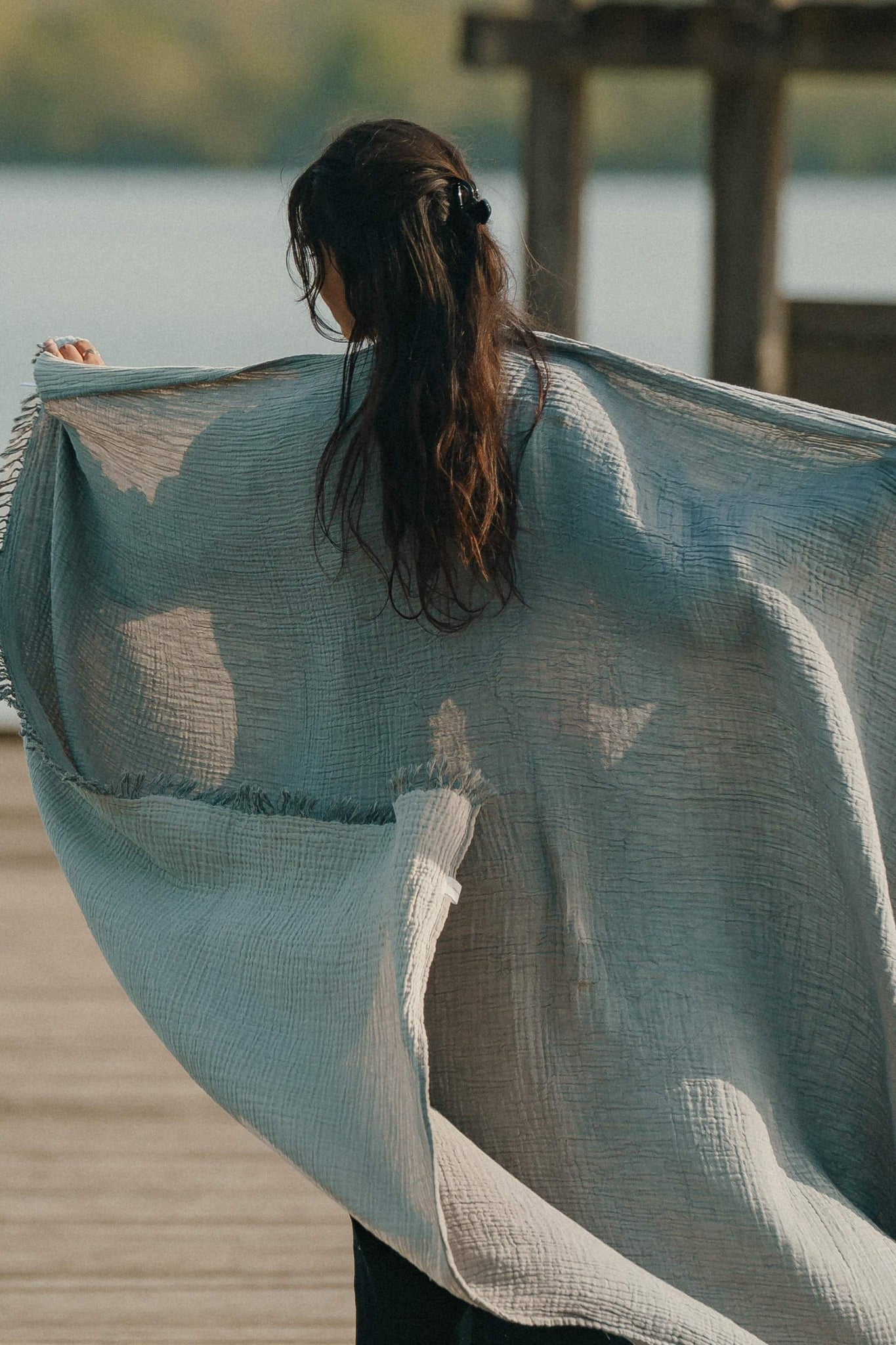 Fouta Gaze de Coton Gris thumbnail 3