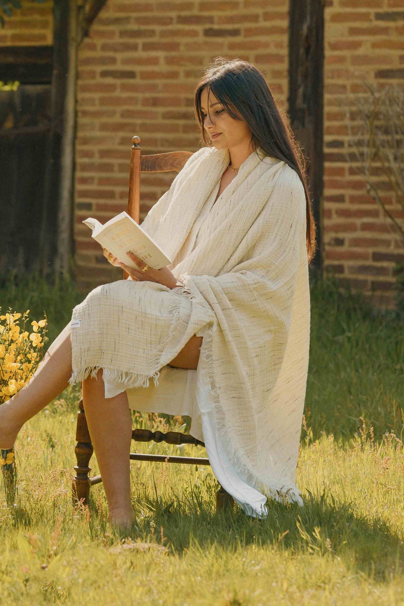 Fouta Gaze de Coton Beige Chiné thumbnail 6