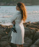 Peignoir beige blanc coton