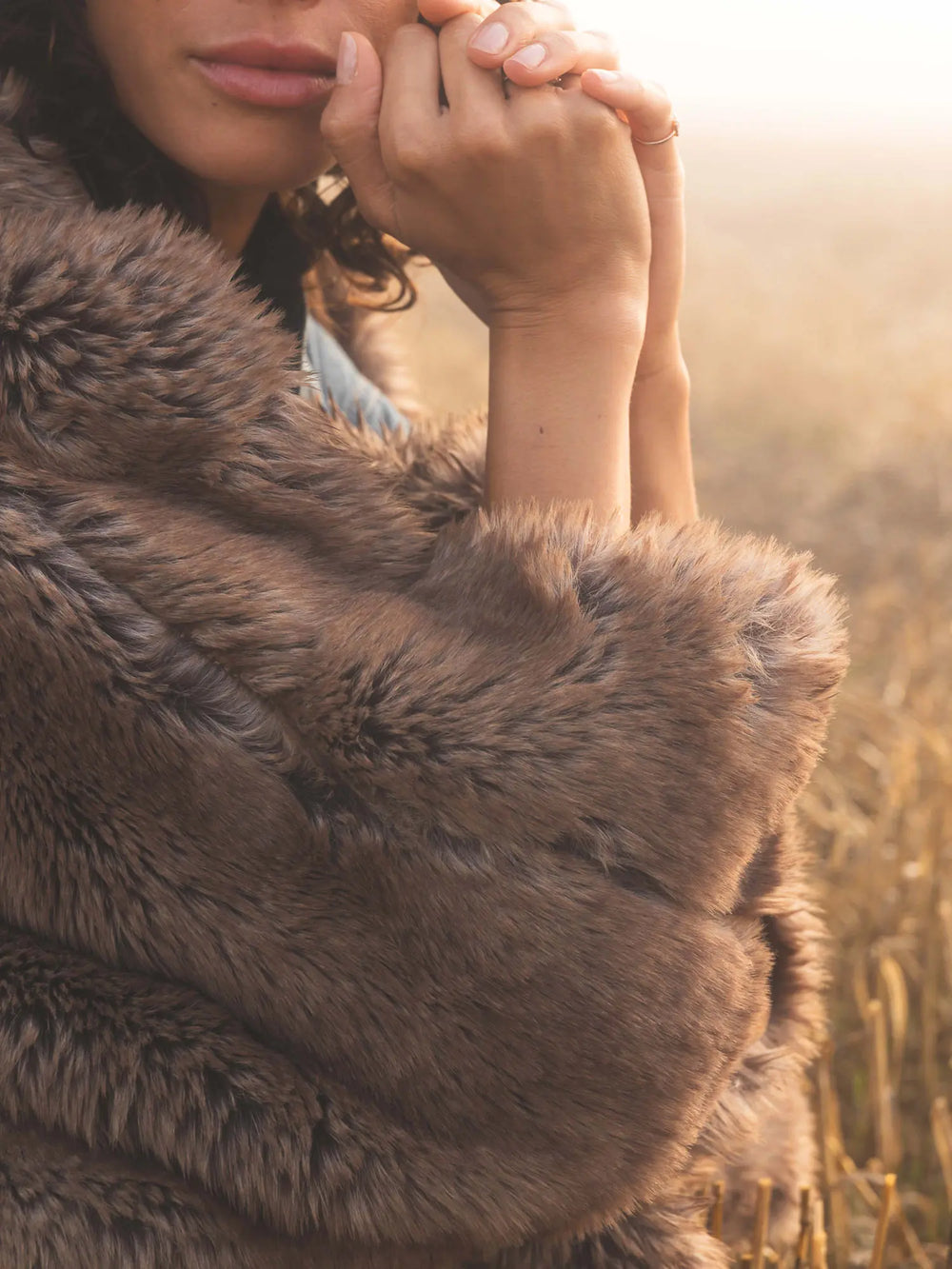 Plaid faux fur Sauvage WARO worn outdoors