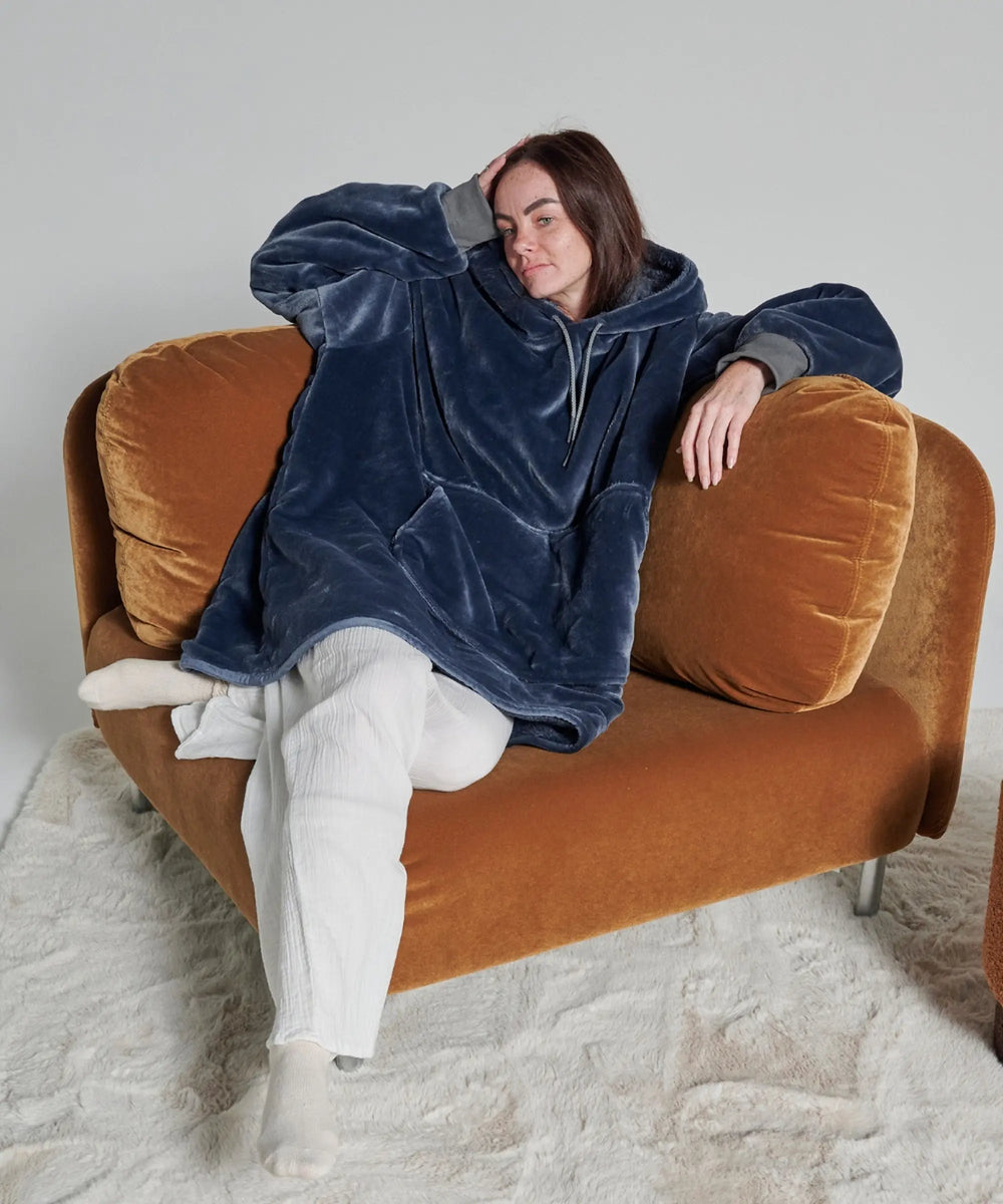 Pull Plaid Chill Bleu Nuit WARO – look détente cosy