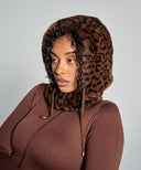 cagoule fourrure leopard marron fonce