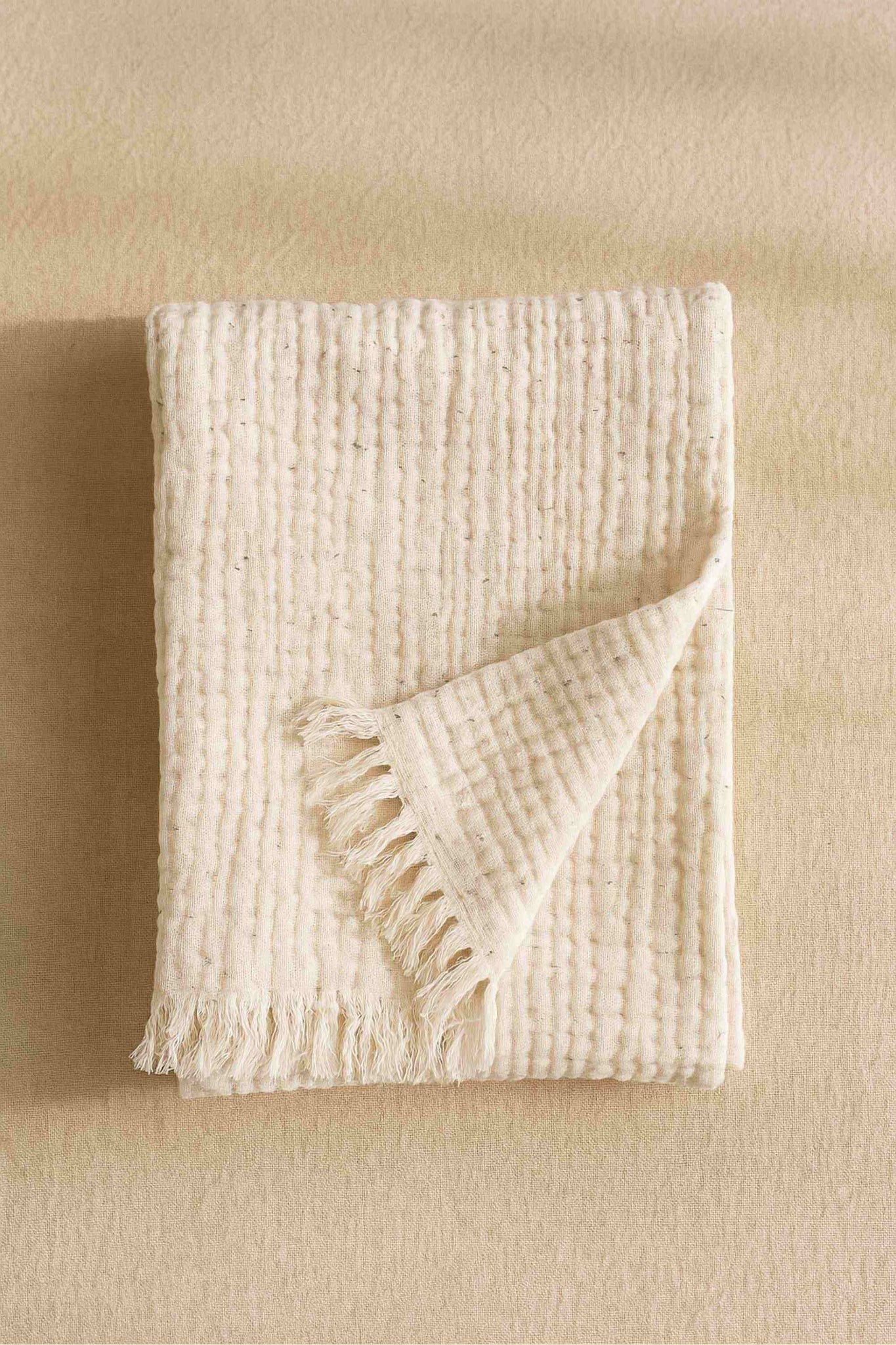 Fouta Gaze de Coton Beige Chiné thumbnail 4