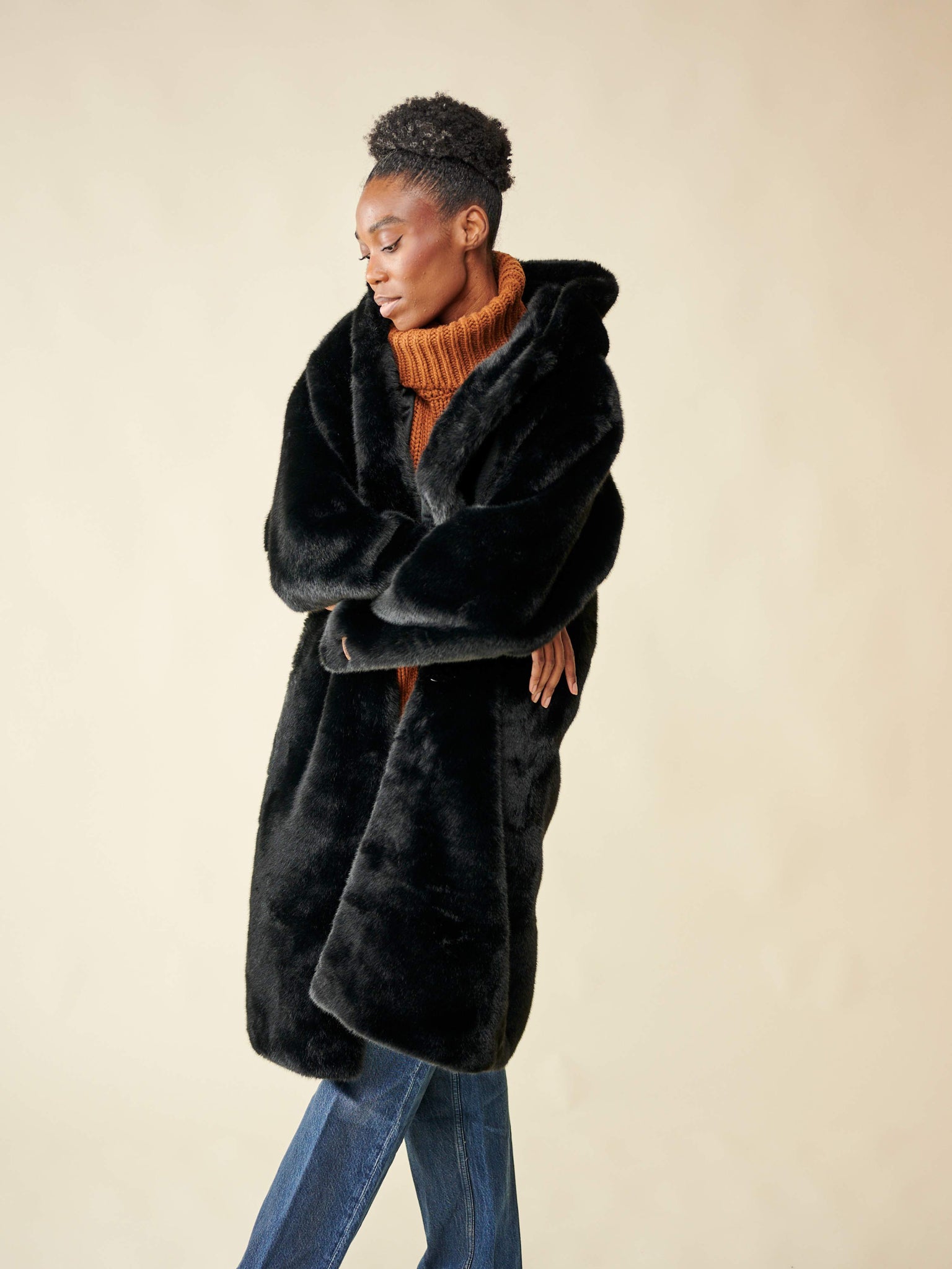 Manteau fausse fourrure Noir thumbnail 4