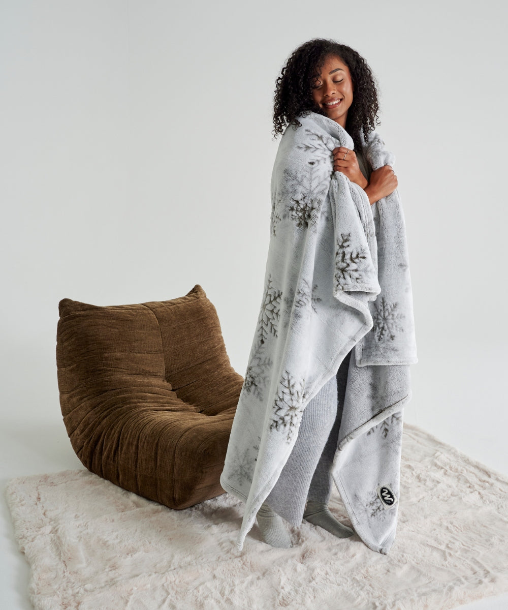 Plaid Polaire - Iconique Snowflakes gris thumbnail 2