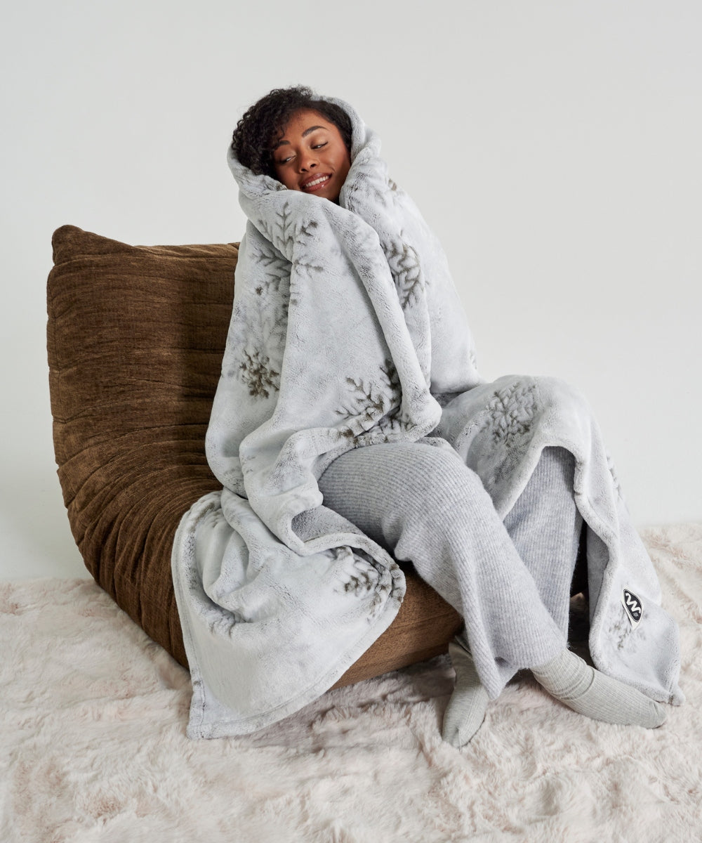 Plaid Polaire - Iconique Snowflakes gris thumbnail 4