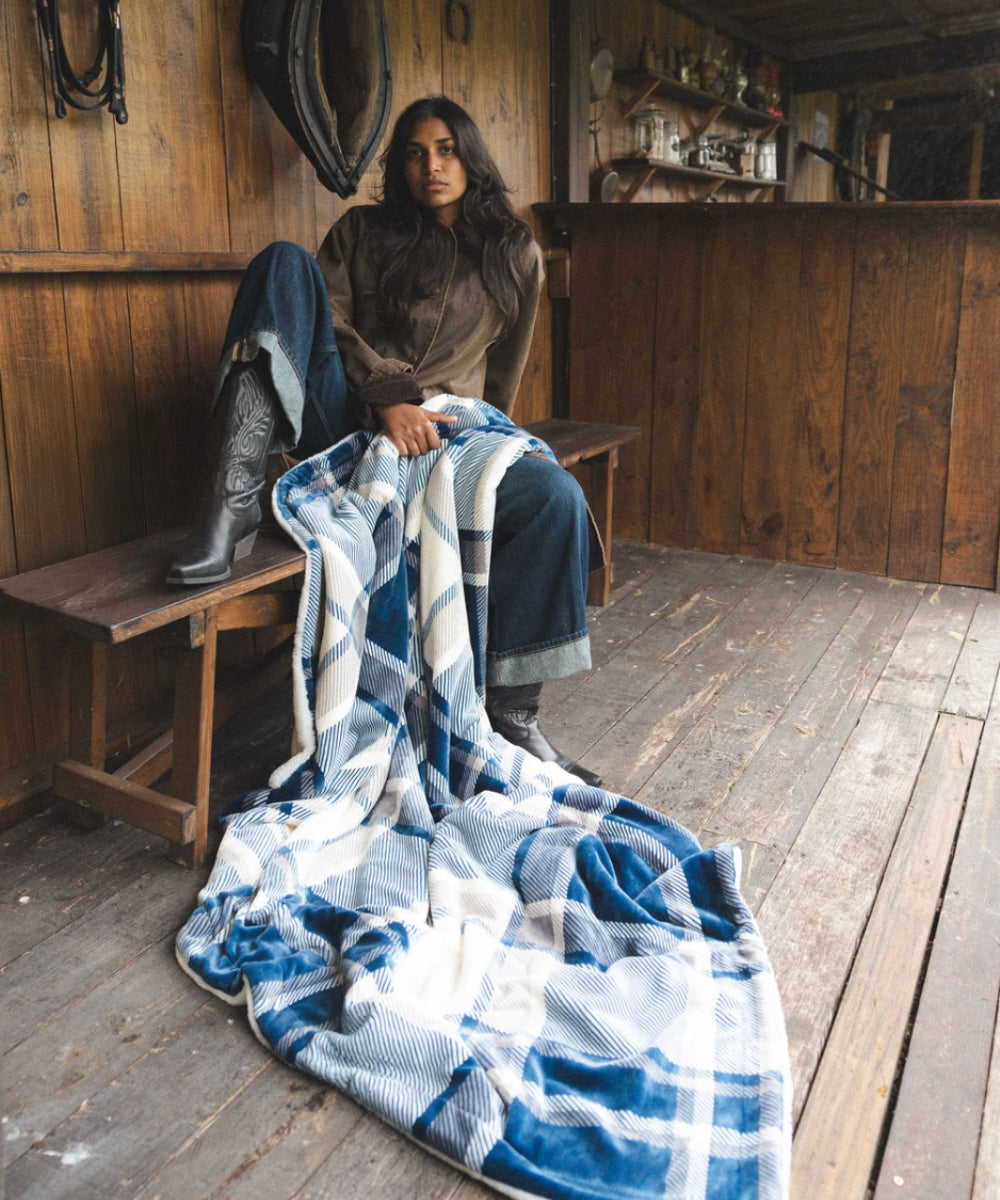 Plaid polaire - Tartan Bleu thumbnail 5