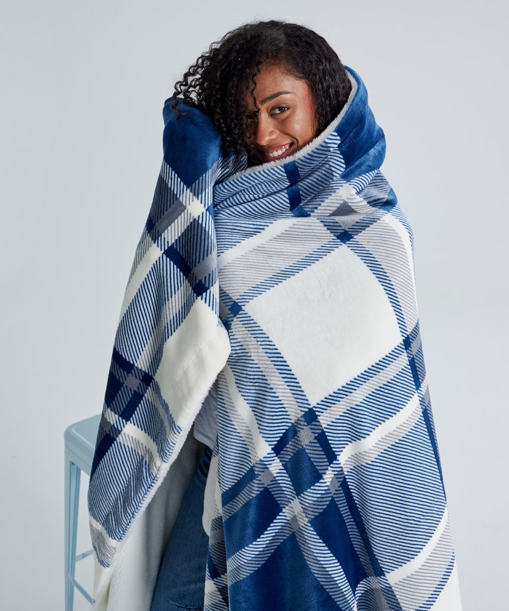 Plaid polaire - Tartan Bleu thumbnail 2