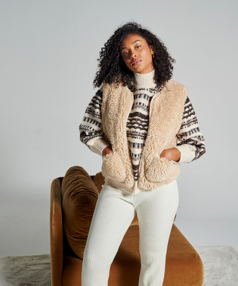 Gilet sans manches Teddy - Beige thumbnail 3