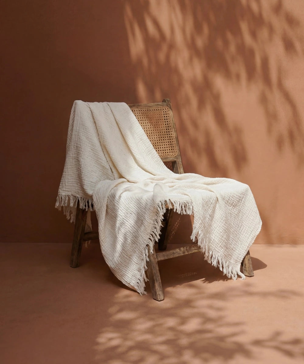 Fouta Gaze de Coton Beige Chiné thumbnail 1