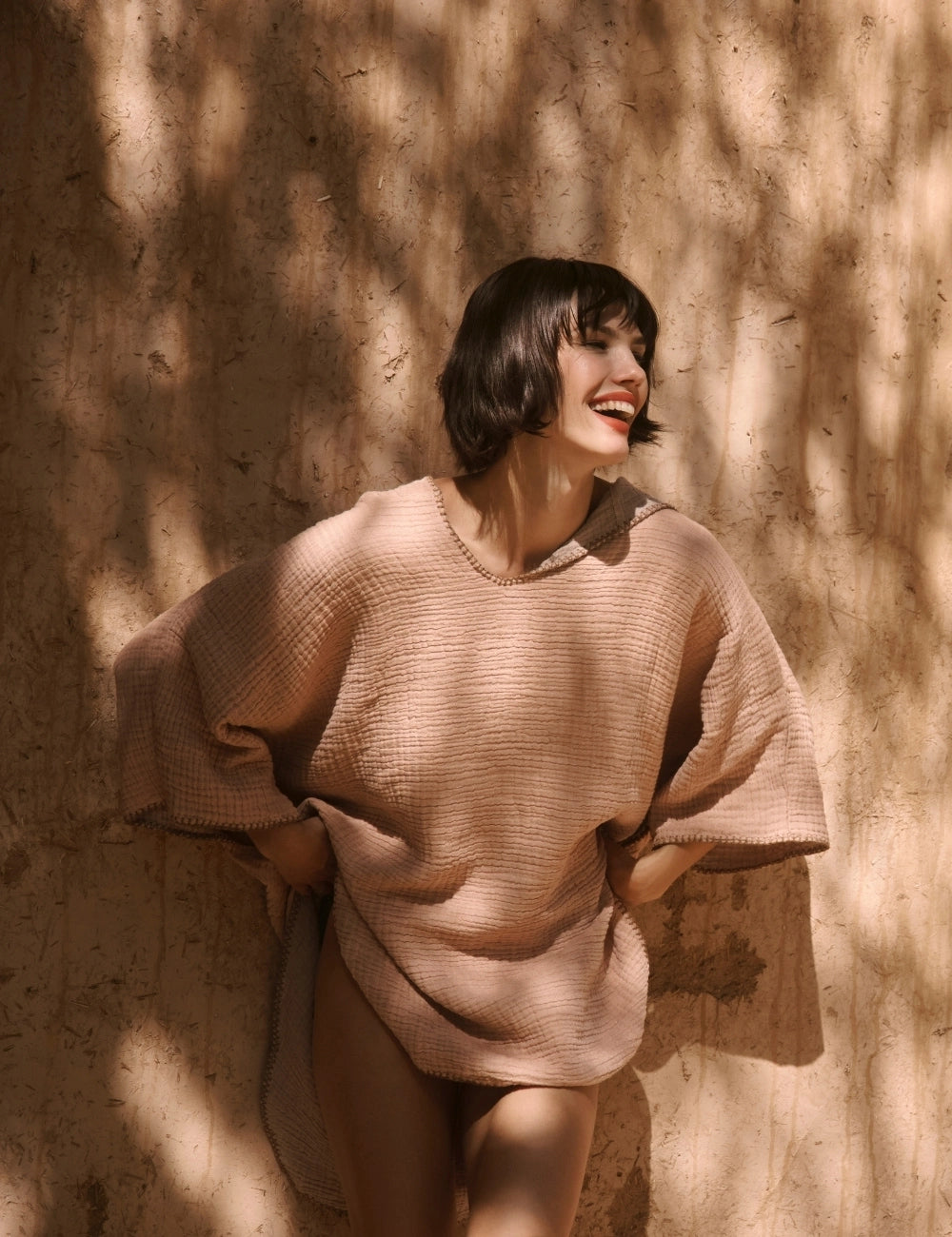 Poncho Cotton gauze Coffee