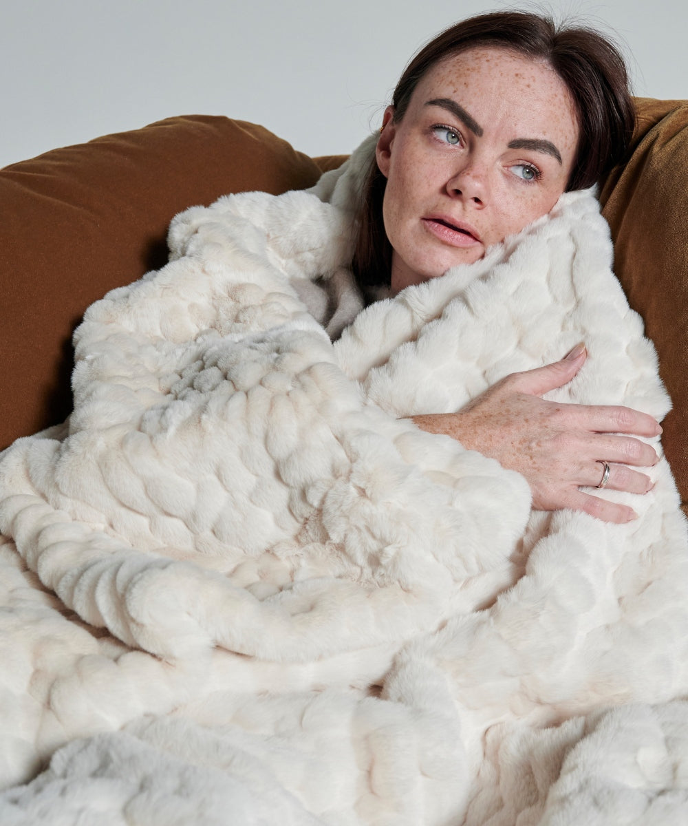 Plaid Fausse fourrure - Galet blanc thumbnail 4