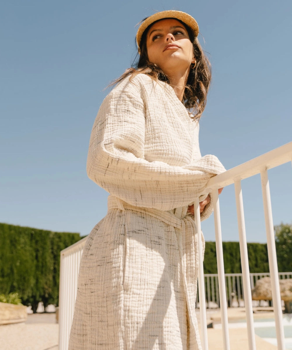 Ecru Cotton Gauze Bathrobe thumbnail 1