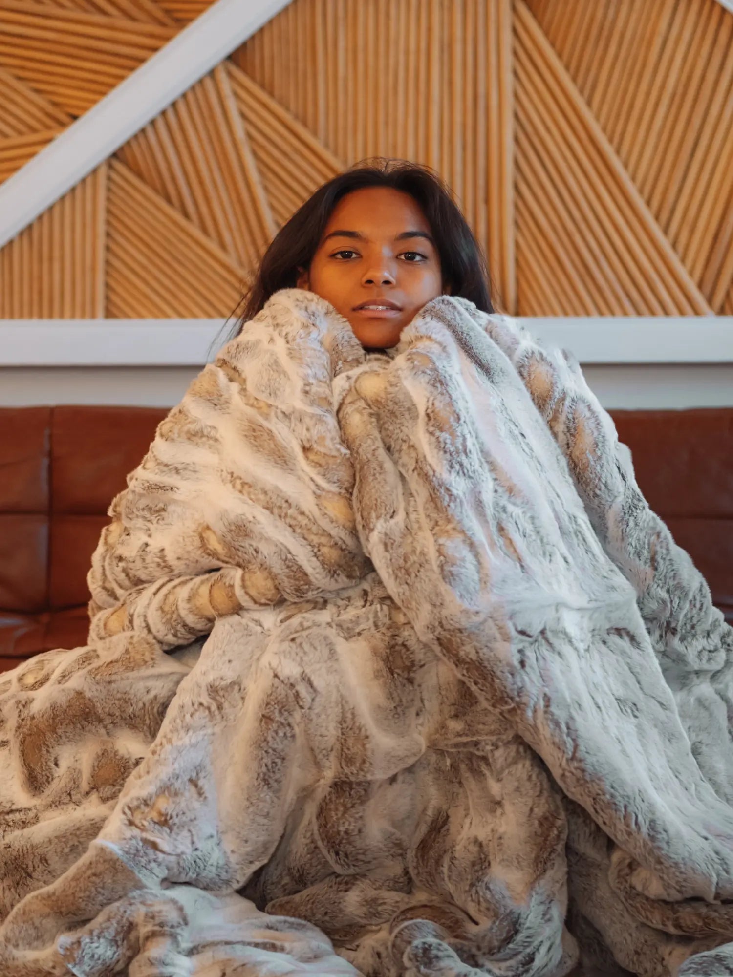 Faux fur bedspread Frisson Naturel brown thumbnail 6