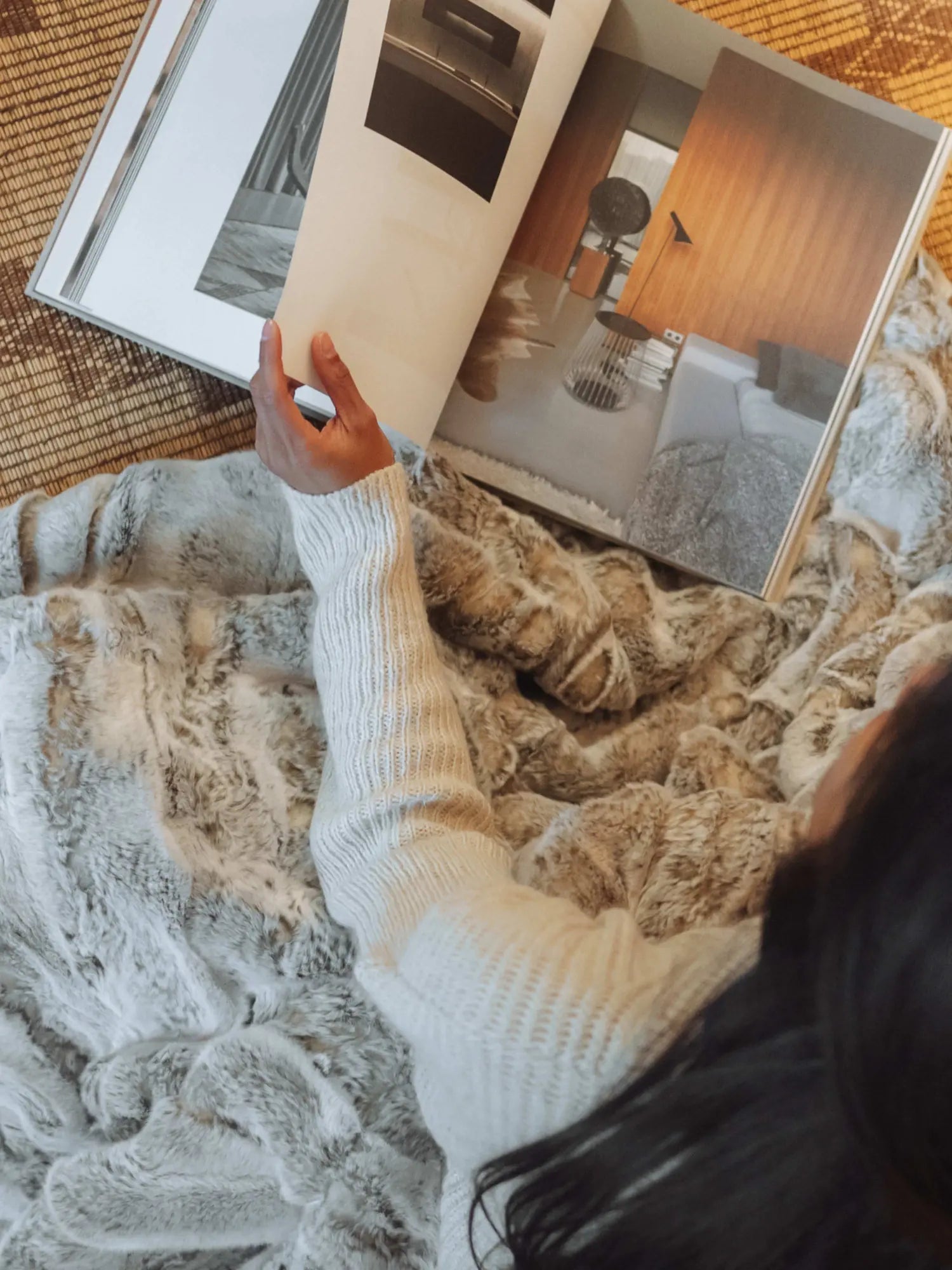 Faux fur bedspread Frisson Naturel brown thumbnail 2
