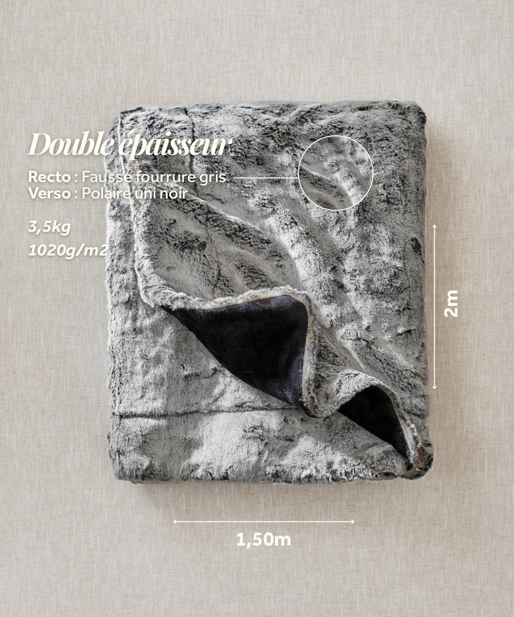 Plaid Fausse fourrure Frisson Sombre gris thumbnail 6