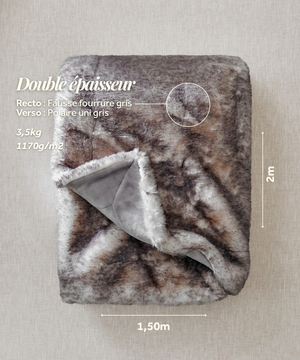 Sensation grey faux fur throw thumbnail 7