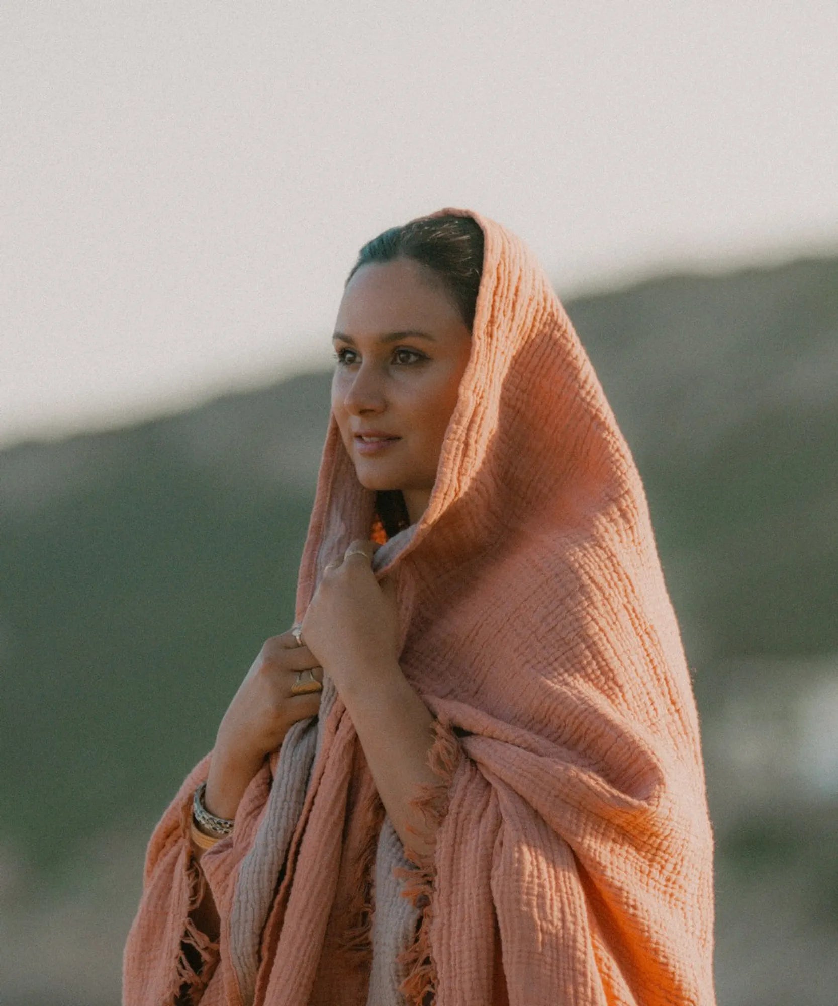 Fouta Gaze de Coton Abricot thumbnail 7