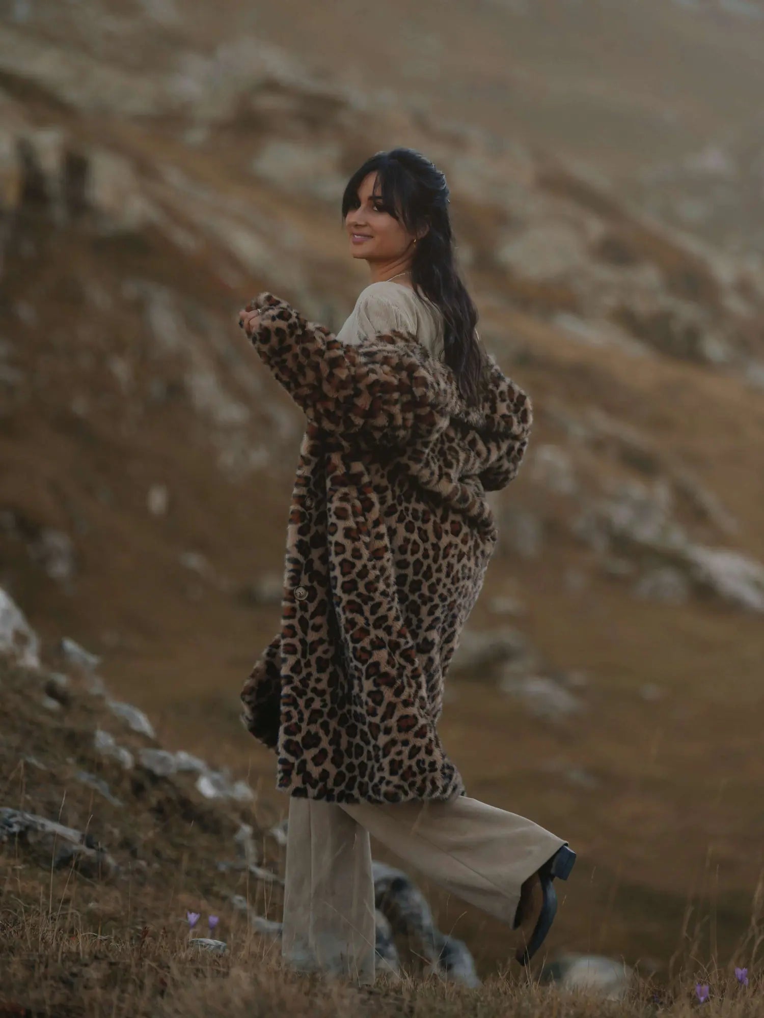 Leopard faux fur coat thumbnail 3