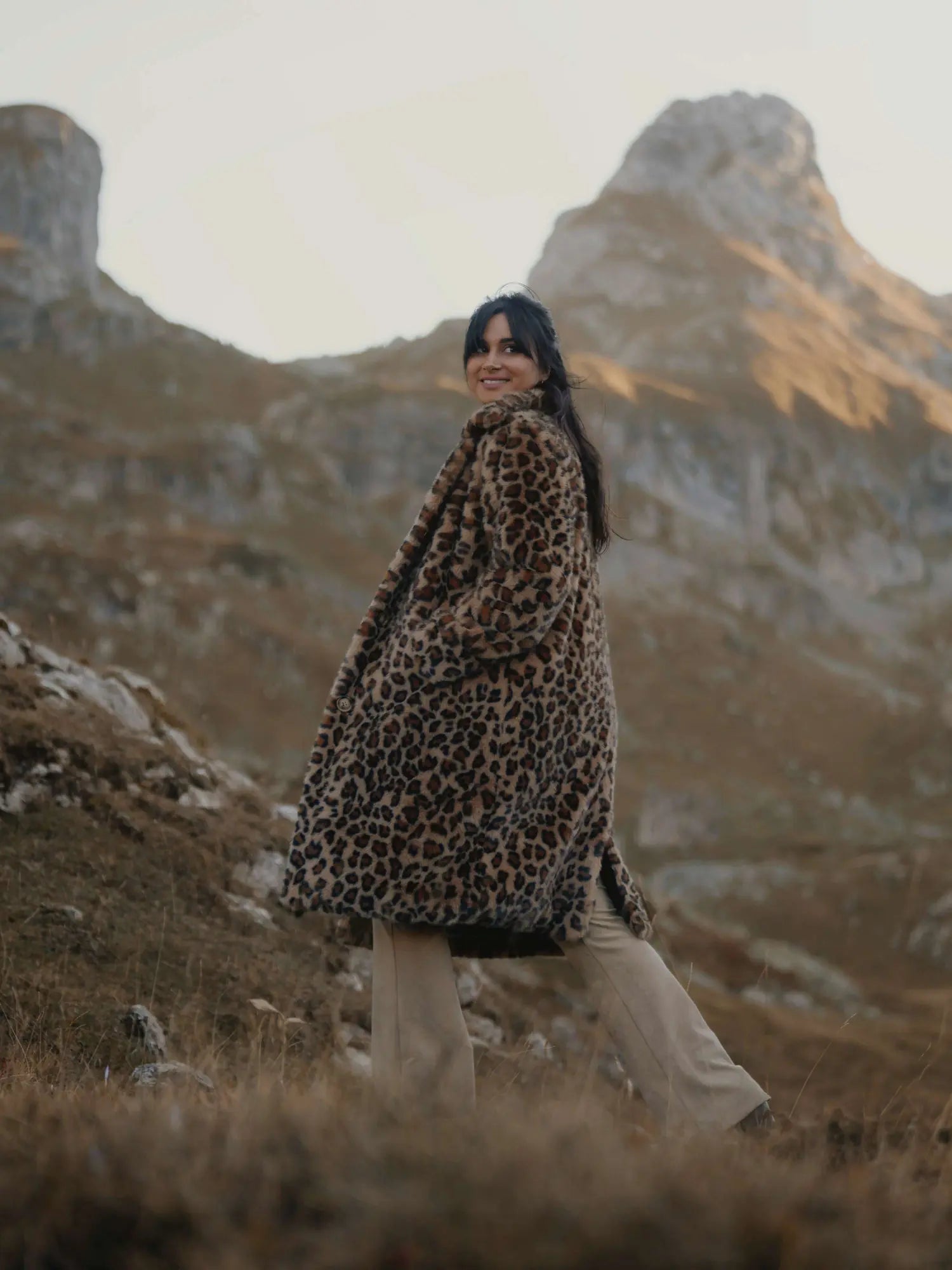 Leopard faux fur coat