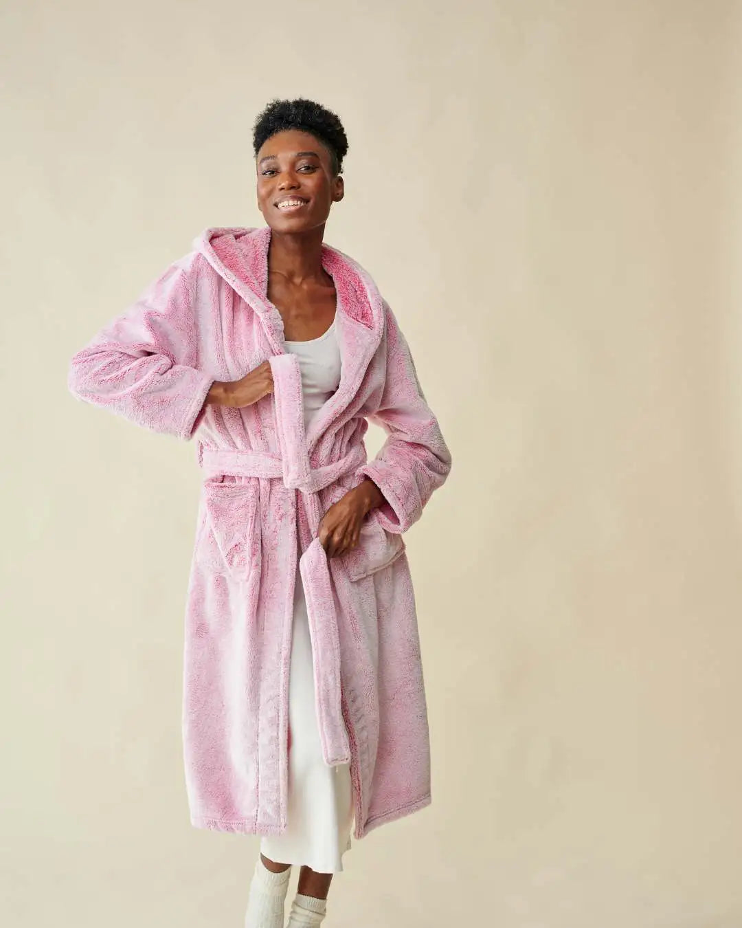 Peignoir polaire rose thumbnail 3