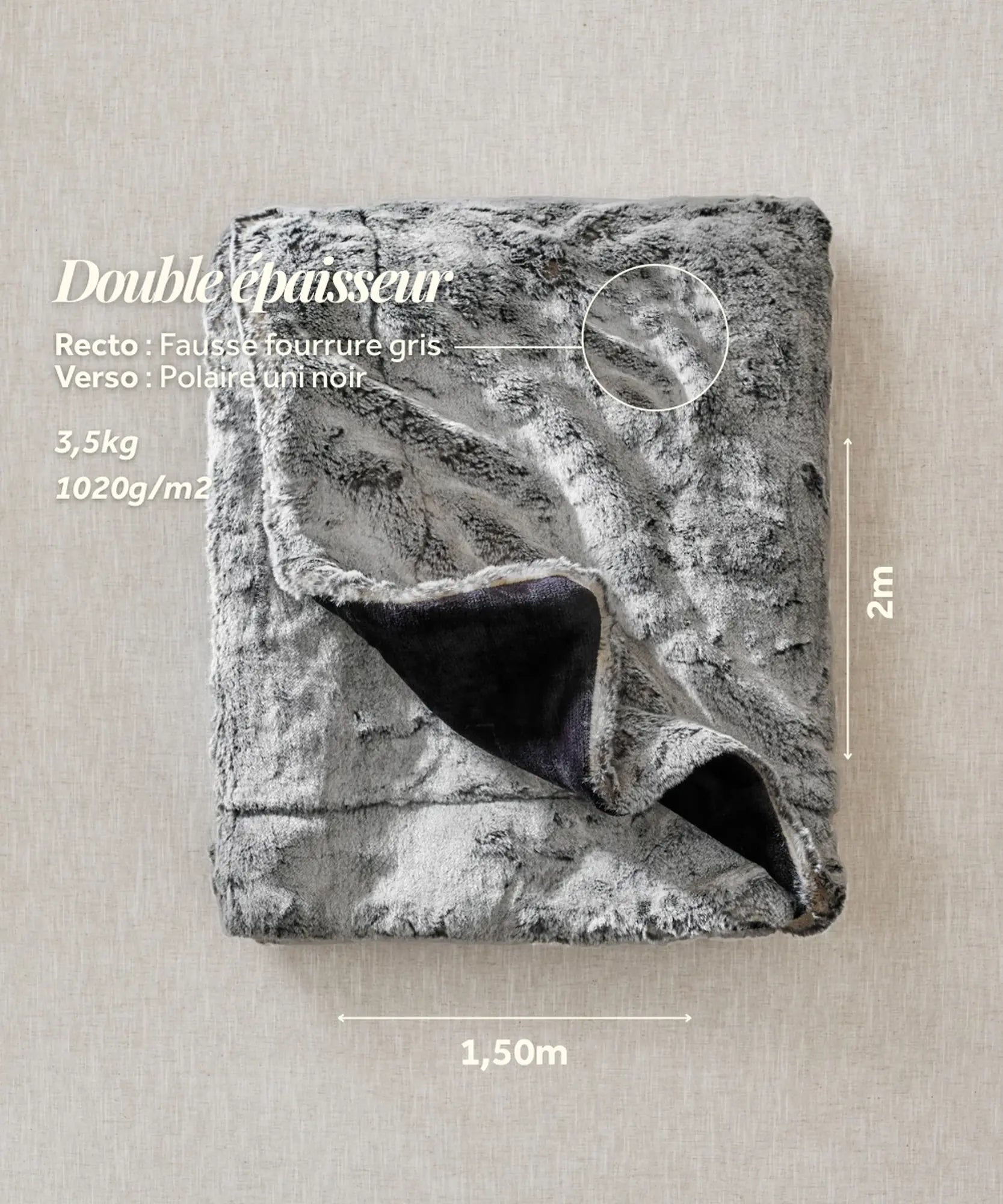 Plaid Fausse fourrure Frisson Sombre gris thumbnail 8