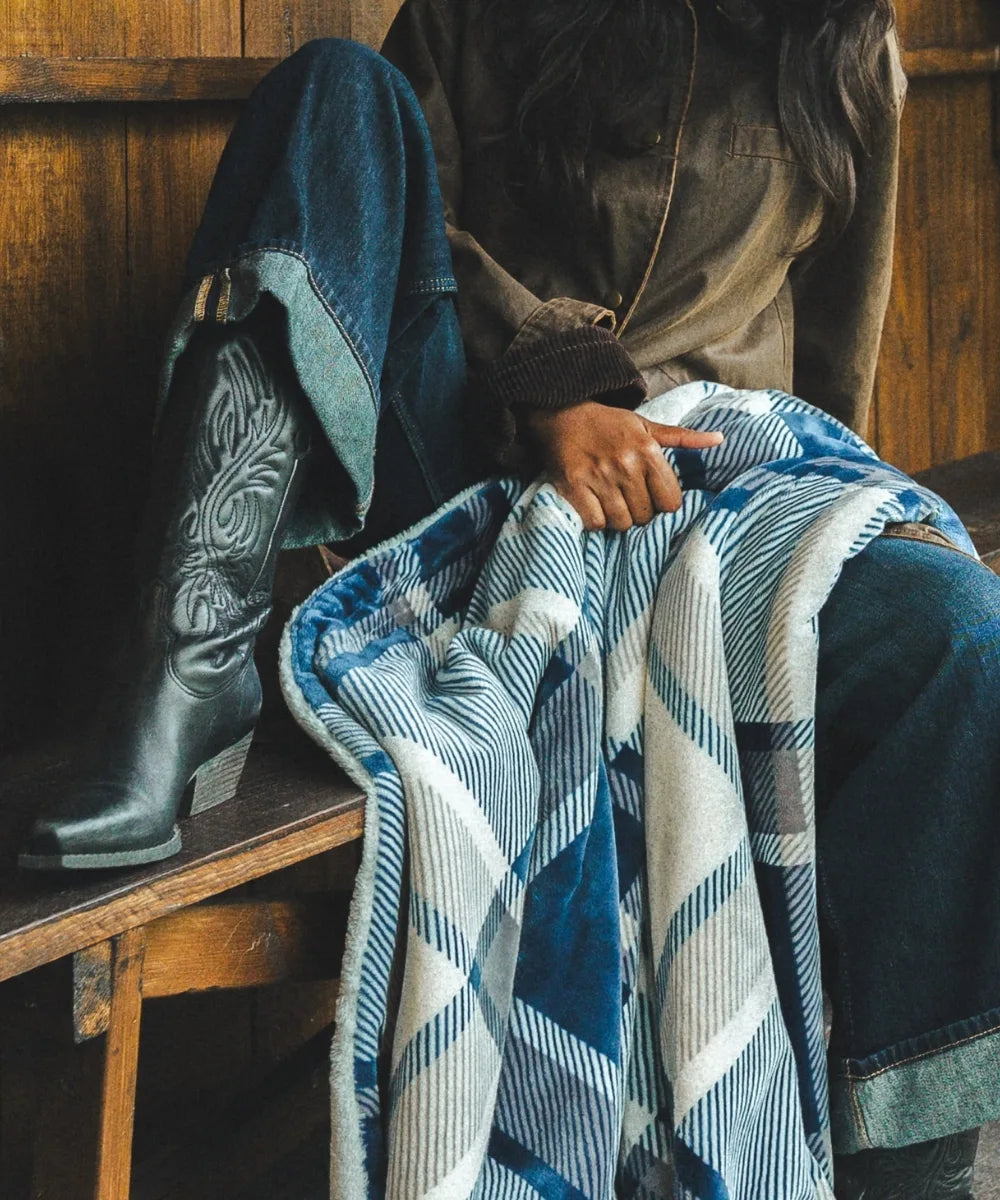 Plaid polaire - Tartan Bleu thumbnail 2