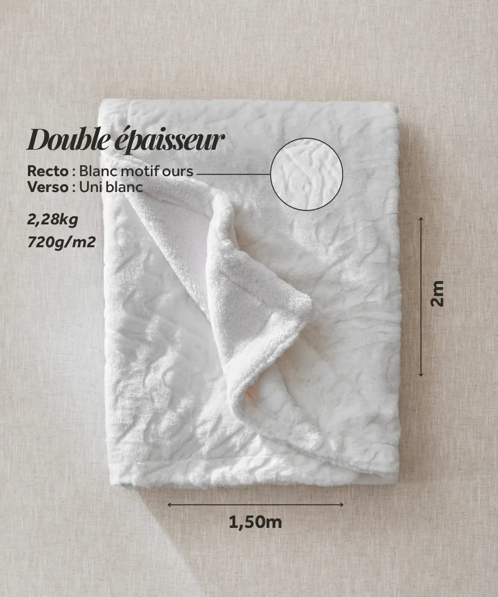 Plaid Ours Polaire blanc thumbnail 6