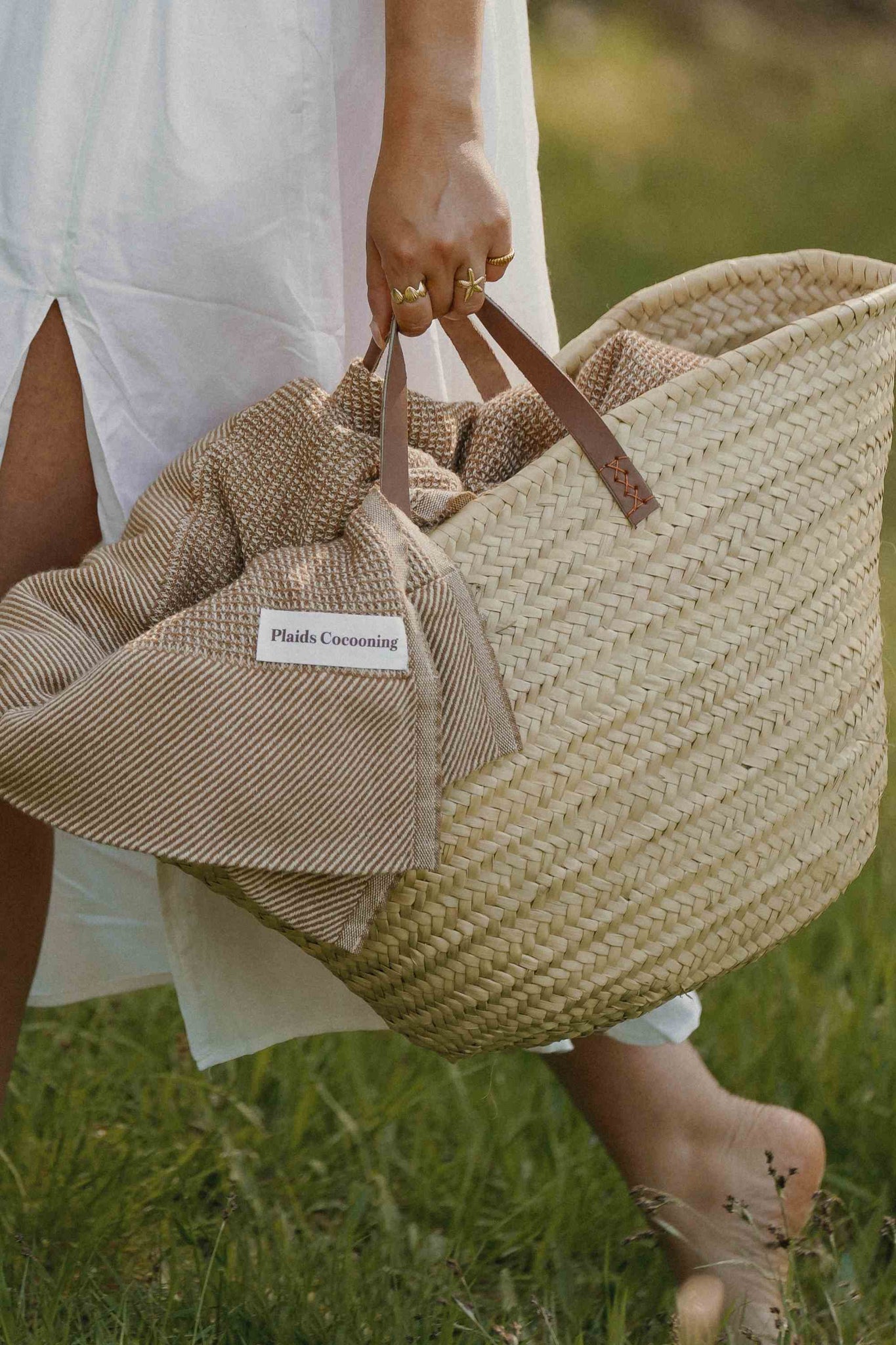 Plaid Maille Gaufrée Laine Camel thumbnail 5