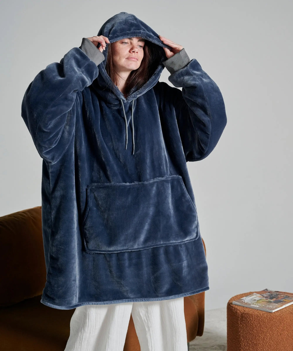 Pull Plaid Chill Bleu Nuit WARO – capuche relevée