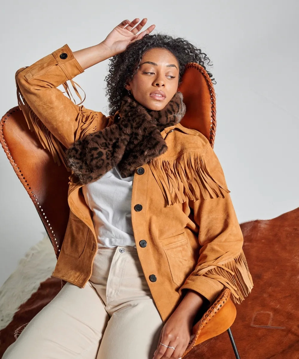 Écharpe fausse fourrure – léopard foncé thumbnail 2