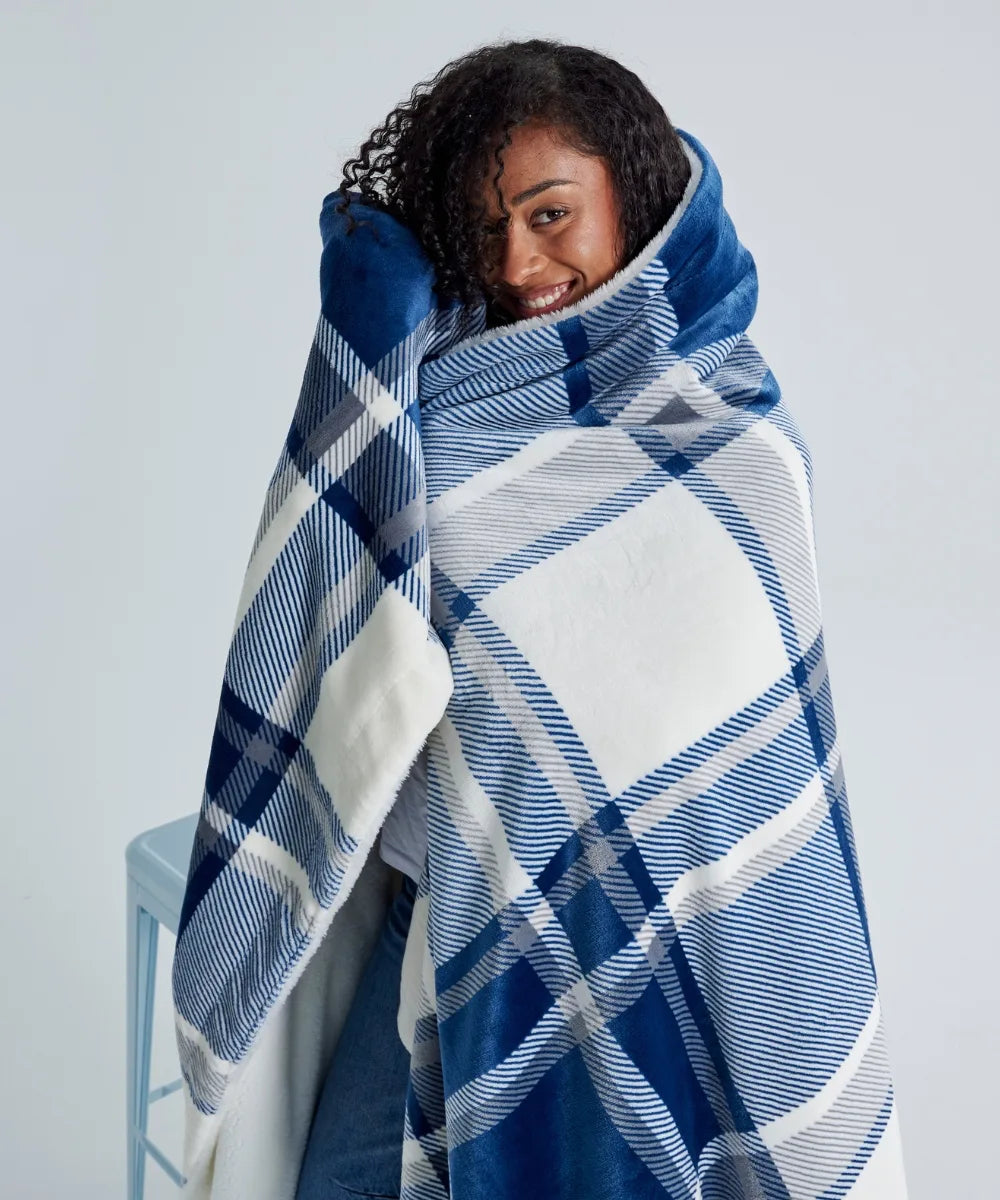 Plaid polaire - Tartan Bleu thumbnail 6