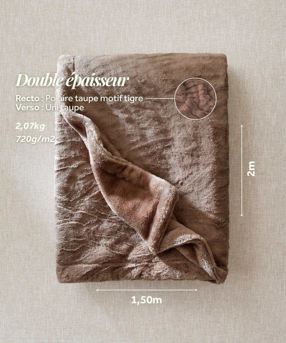 Taupe tiger fleece blanket, flat