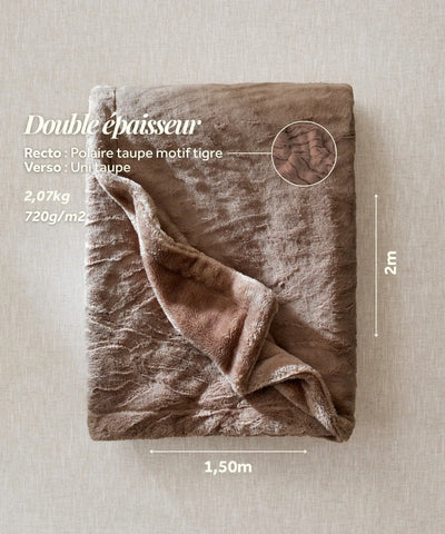 Taupe tiger fleece blanket, flat