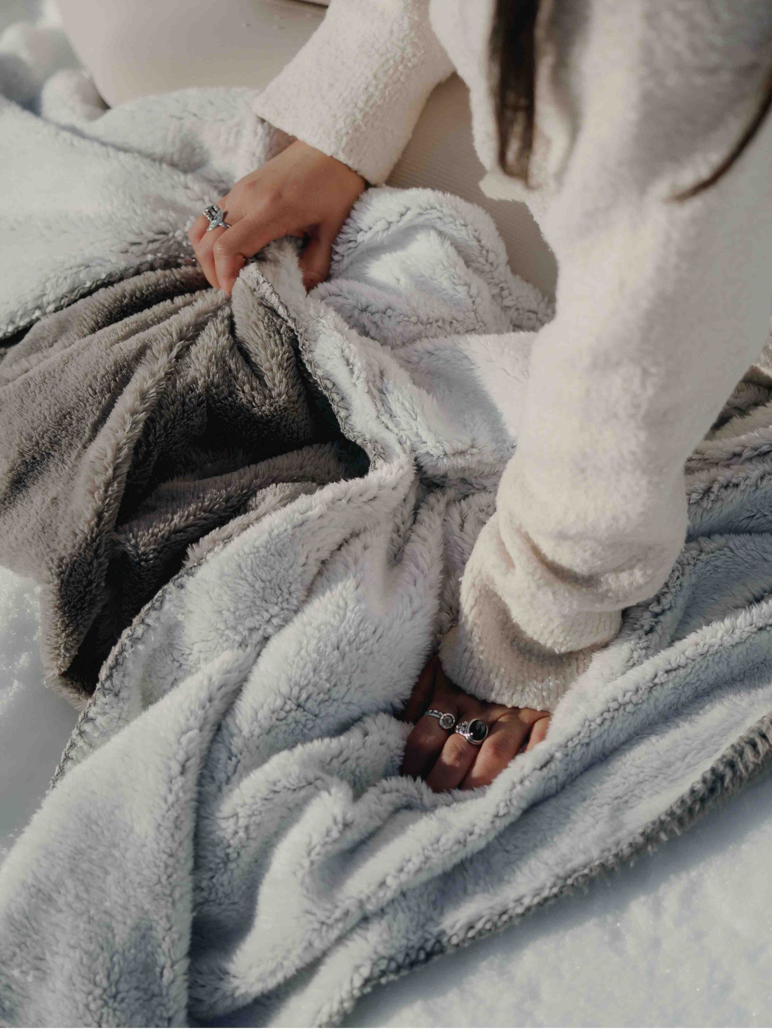 Plaid Cosy Bicolore Givre - gris clair thumbnail 1