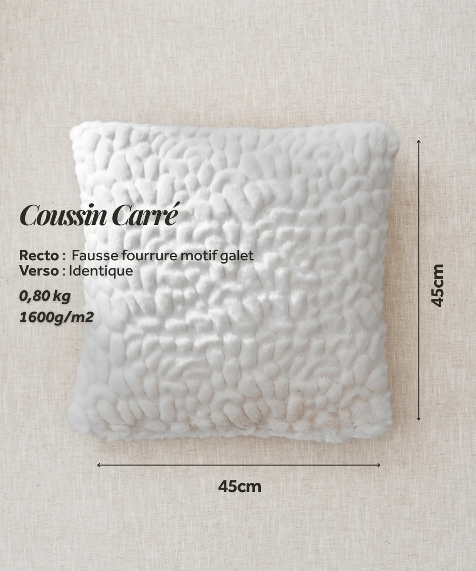 Coussin Fausse Fourrure - Galet blanc thumbnail 5